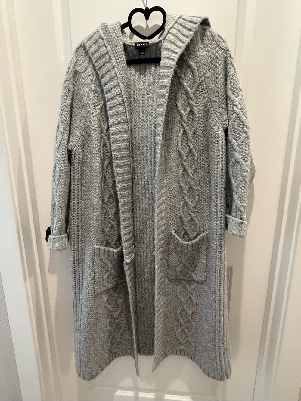 Torrid Light Gray Hooded Cable Knit Long Cardigan